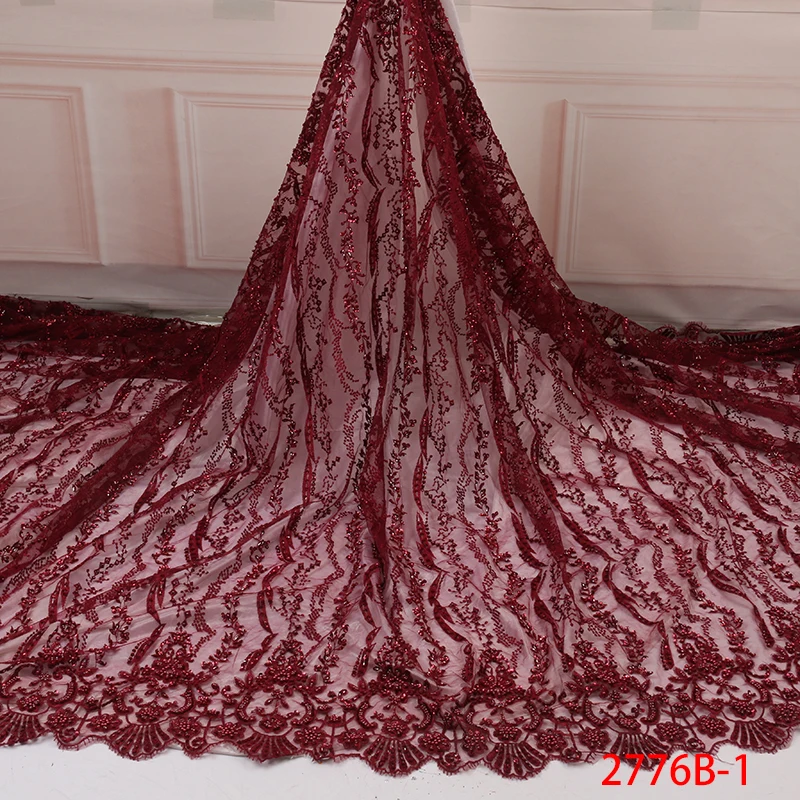 

Handmade Beads French Tulle Lace Fabric,Latest African Lace Fabric,Nigerian Lace Fabric with Beads for Women KS2776B-1