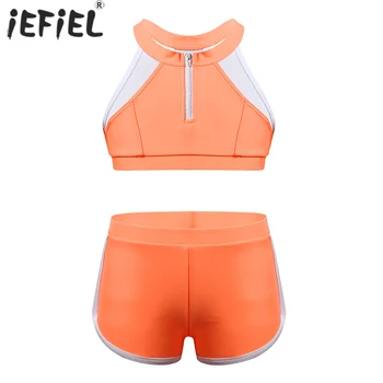

Kids Girls Two Pieces Swimwear Sleeveless Mesh Spliced Zippered Swimsuit Summer Clothes Beach Wear Bathing Suit with Bottoms