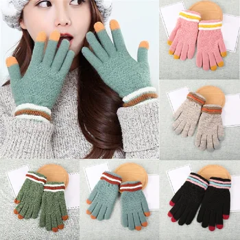 

Winter Touch Screen Gloves Women Men Warm Stretch Knit Mittens Imitation Wool Full Finger Guantes Female Crochet Luvas Thicken