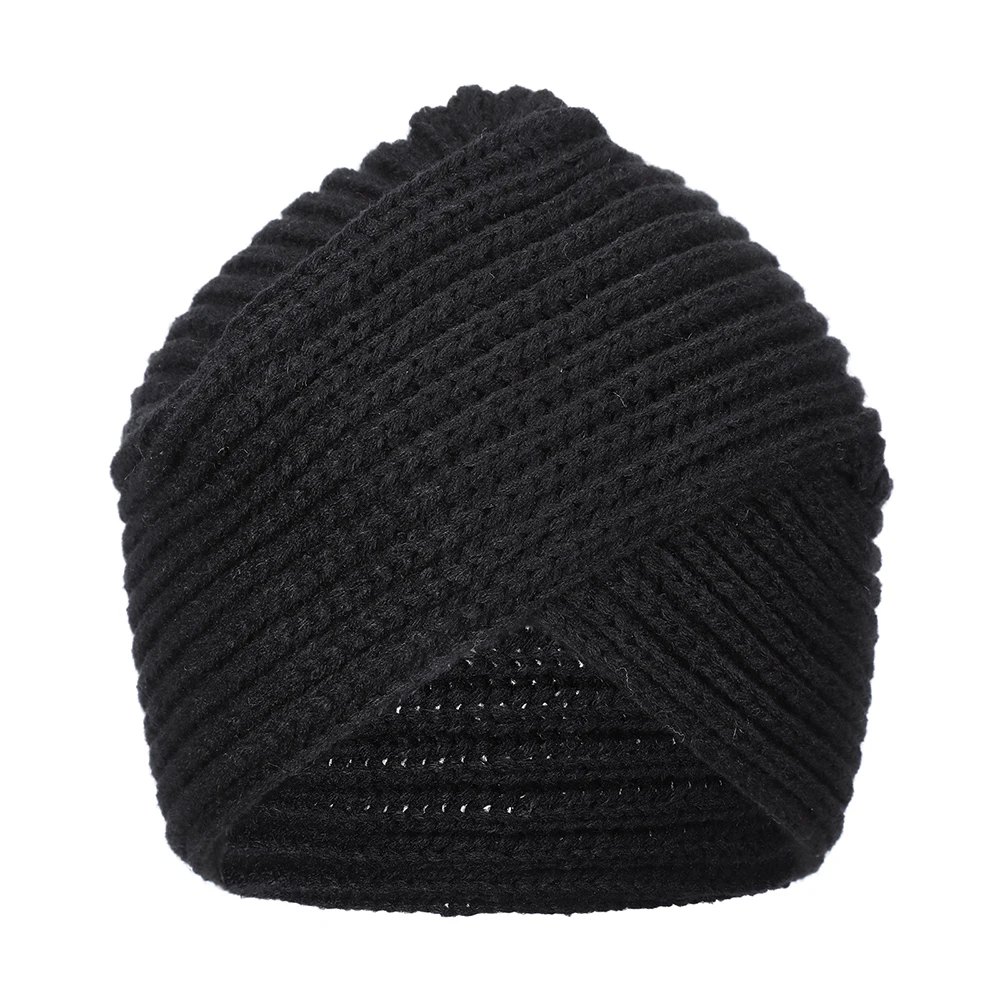 style 2- black Haimeikang женские новые банданы тюрбан Зимний вязаный тюрбан шапка центр крест волосы шарфы Бохо завязанная Теплая повязка мусульманская шапка - Цвет: style 2- black