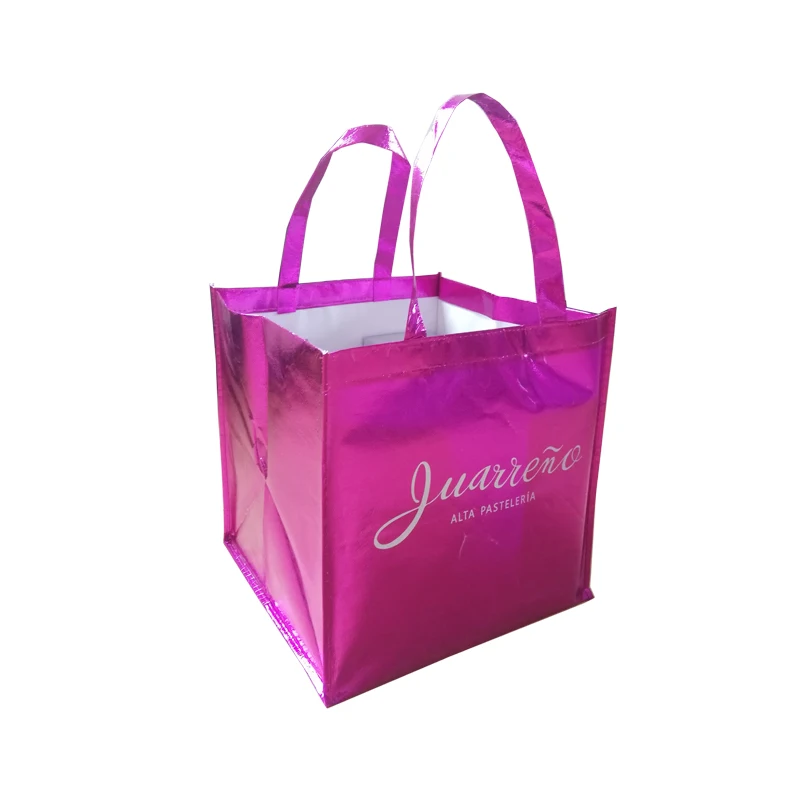 500 шт./лот блестящие золотые нетканые сумки для покупок с лазерной печатью сумка