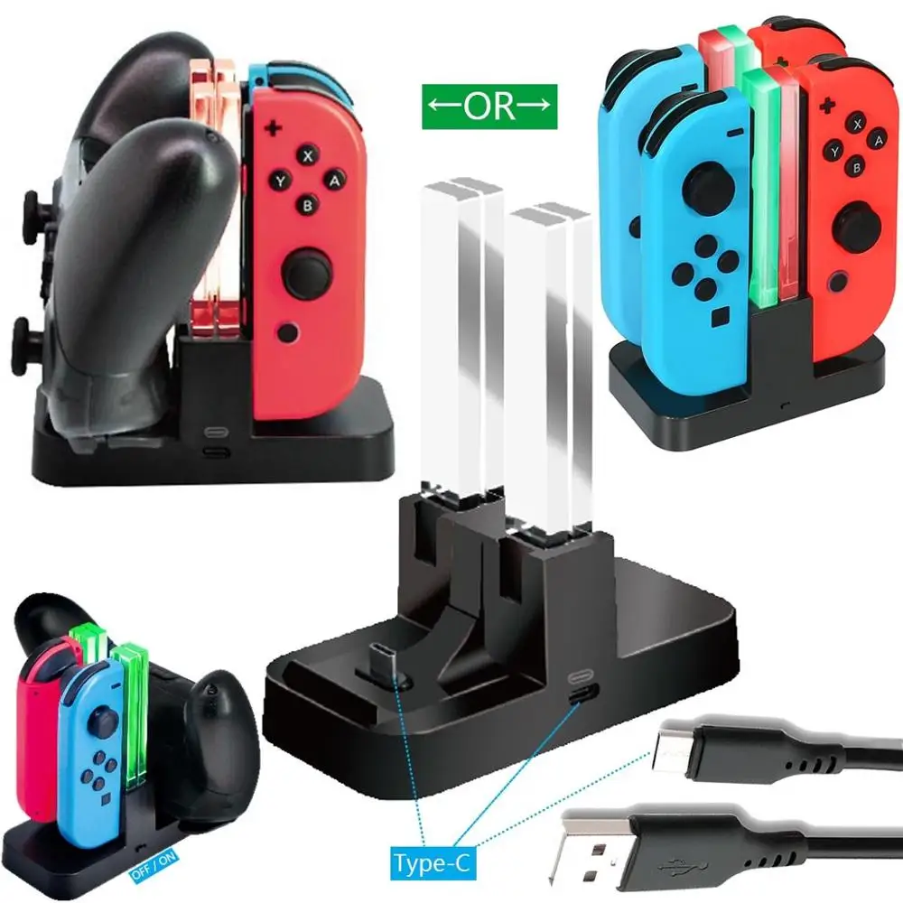 Зарядное устройство для nintendo Switch зарядная док-станция для переключателя Joy-con и Pro контроллер с индикатором зарядки