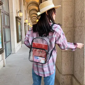 

Fashion Splicing Backpack Women PVC Transparent Zipper Multi-pocket Shopping Bags Outdoor Travel Large Capacity Rucksacks