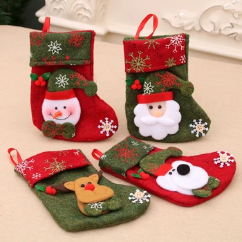 

4PCS Christmas Stockings with Santa Snowman Deer Bear Candy Bag Flannel Christmas Socks for Decorations Gift