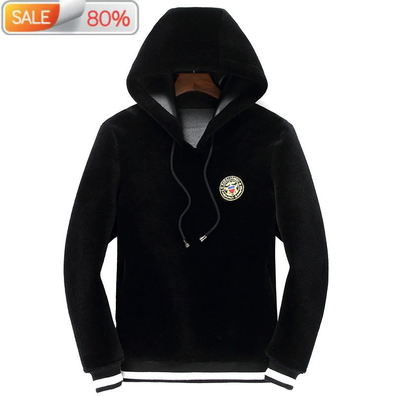 

Winter Genuine Leather Men's Real Fur Sheep Shearing 100%Wool Coat Hoodie Two Side Wear Jacket X5607 B2A30