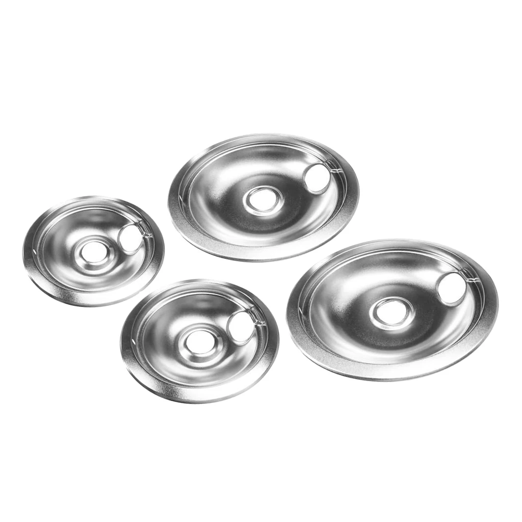Replacement Stove Range Oven Drip Bowl Pan, 2 Small 6inch & 2 Large 8inch, Chrome Finished