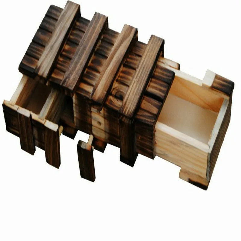 Vintage Wooden Puzzle Box with Secret Drawer Magic Compartment Brain Teaser Wooden Toys Puzzles Boxes Kids Wood Toy Gift
