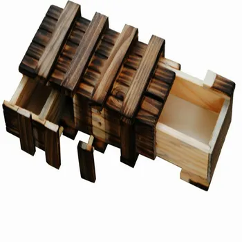 

Vintage Wooden Puzzle Box with Secret Drawer Magic Compartment Brain Teaser Wooden Toys Puzzles Boxes Kids Wood Toy Gift