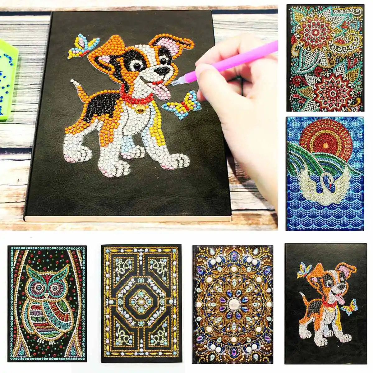 

60 Pages Art Diamond Painting Notebook DIY Round Shaped Diamond Embroidery Cross Stitch A5 Notebook Diary Book