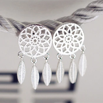 

925 Sterling Silver Tassel Feather Drop Earrings For Women Fashion Wedding Jewelry eh203