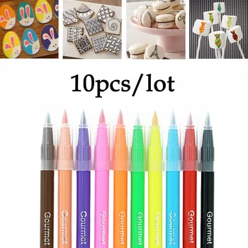 

10 color/set Edible Pigment Pen brush Food Coloring Pen For Drawing Biscuits Fondant Cake Decorating Tools Cake DIY draw tool