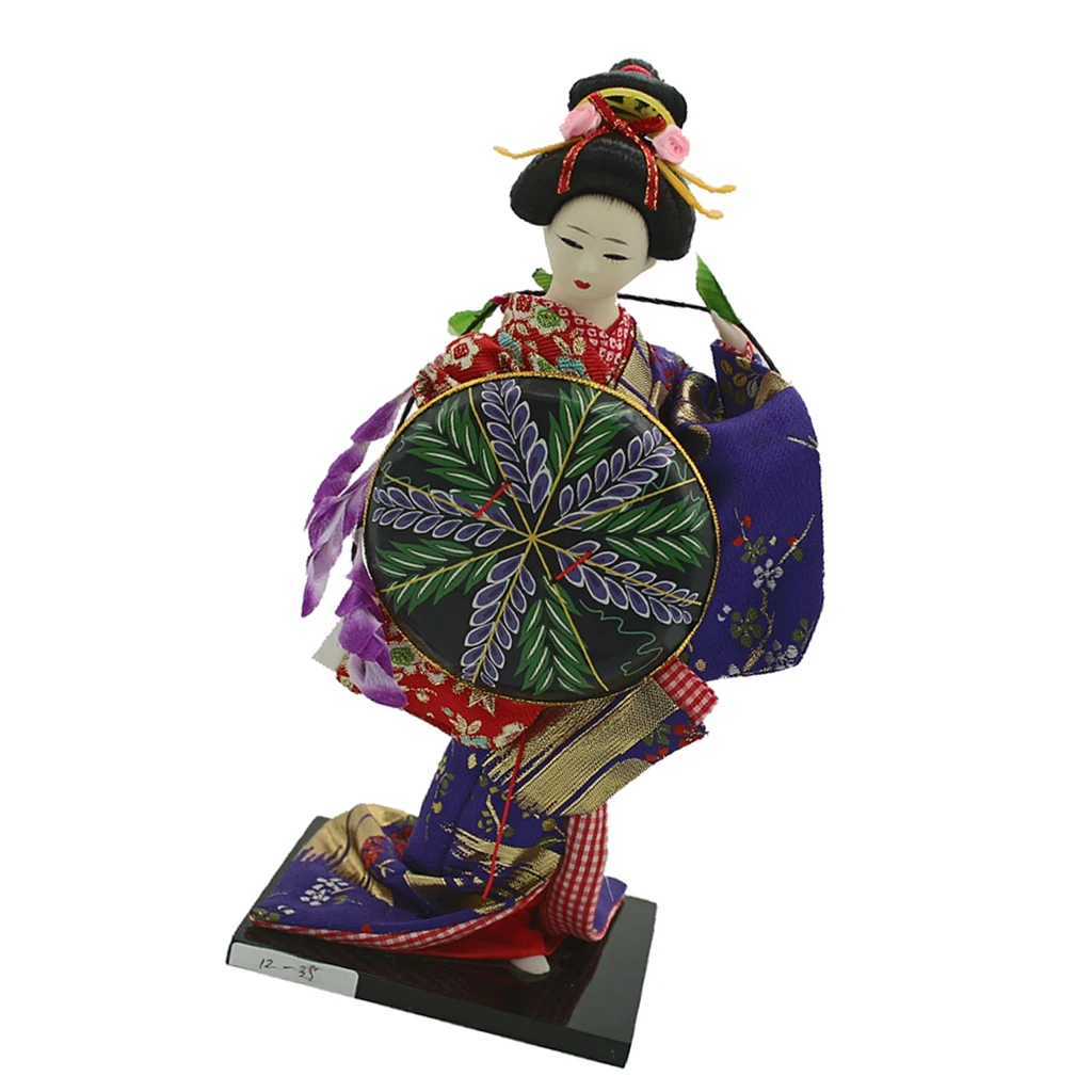 12inch 30cm Geisha Japanese Doll Folk Kimono Doll Maiko Doll Puppet Stand on Base, for Home and Hotel Display Decor