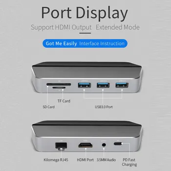

1x Portable Docking Station 9-in-1 Multi-Function Type-C Docking Station HUB USB-c Multi-port expansion for HDMI, network port