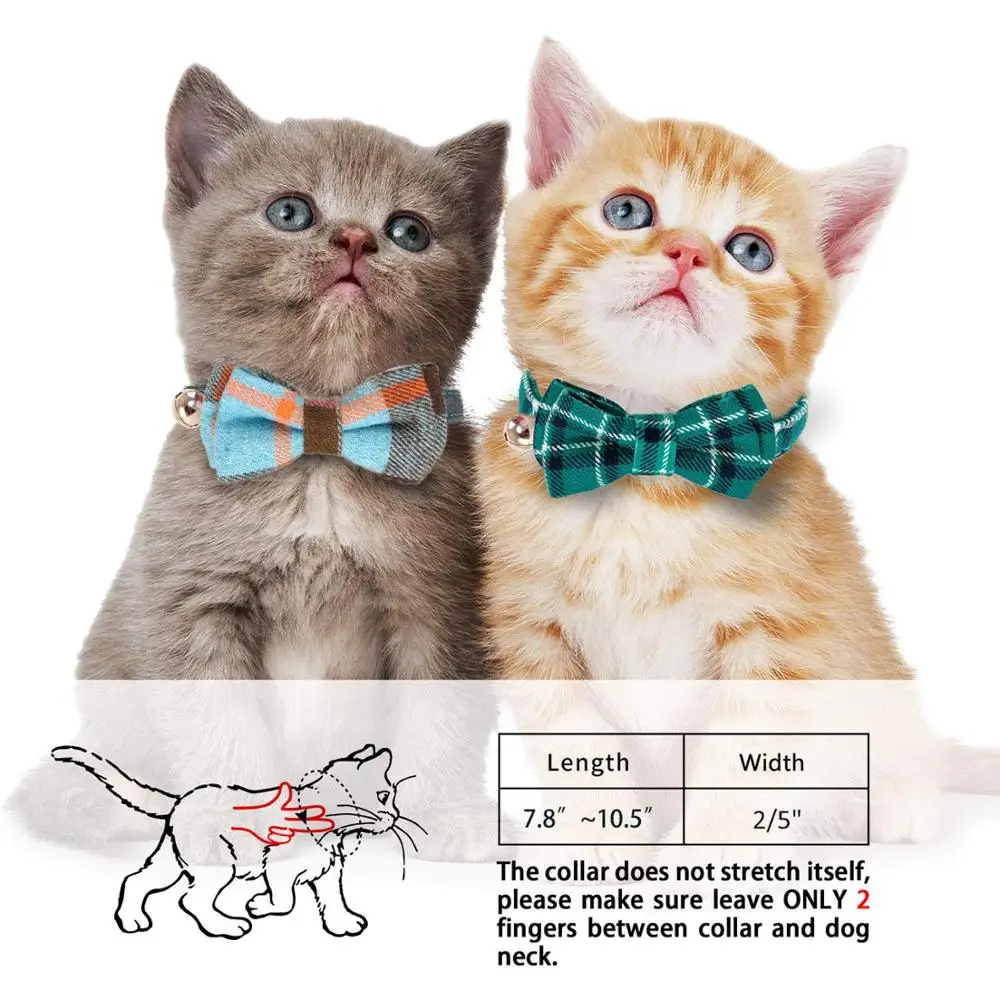 Cat Collar Breakaway with Cute Bow Tie and Bell for Kitty and Some Puppies, Adjustable from 7.8-10.5 Inch