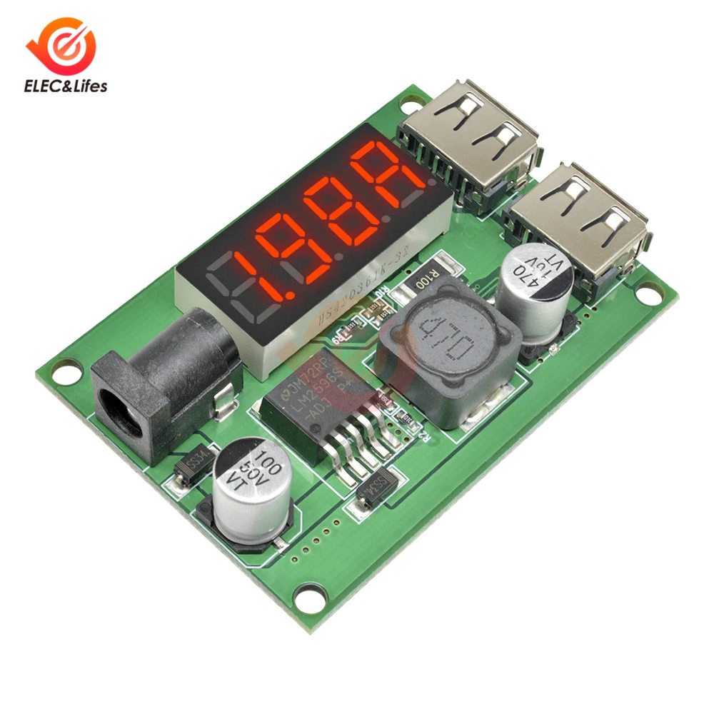 Двойной USB цифровой вольтметр Шаг вниз доска DC-DC 6 V-40 V до 5 V 3A бак автомобиля зарядное устройство разъём для зарядки Напряжение Регулятор 12 V