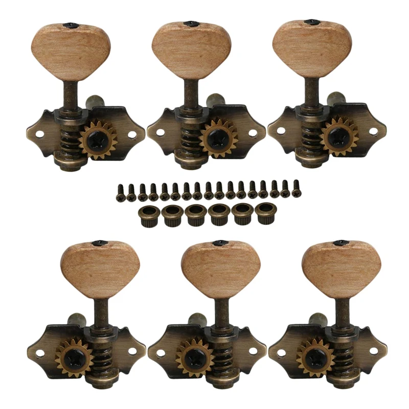 BMDT-6Pcs Vintage Acoustic Guitar String Tuning Pegs Tuners Acacia Knobs 3R3L Bronze | Спорт и развлечения