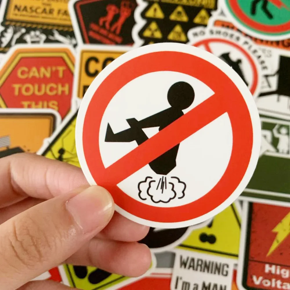 10/50pcs Pack Warn Sign Stickers Car Cool Luggage Funny Motorcycle Skateboard Guitar Waterproof PVC Graffiti Sticker Kids Toy