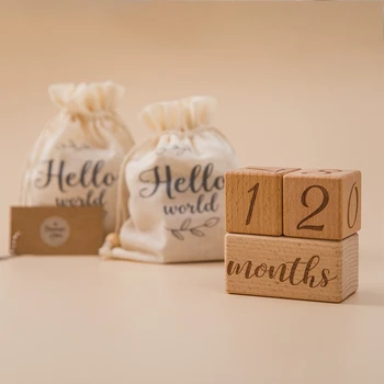 3 unids/set hecho a mano bebé tarjetas de hito cuadrado grabado de madera de los niños de baño regalo recién nacido fotografía calendario accesorios de la foto 1
