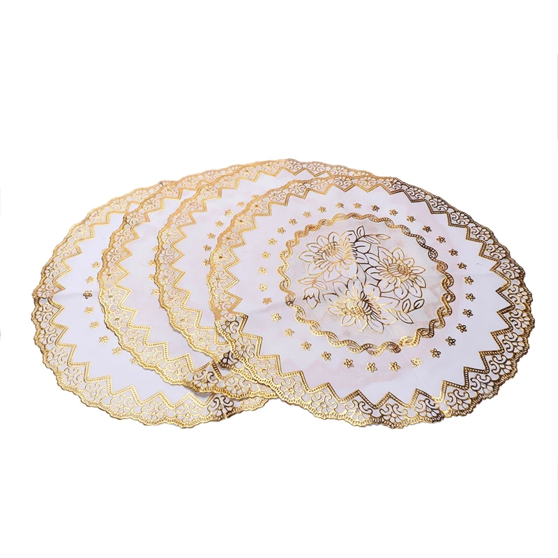 

Gold Stamping PVC Waterproof Placemats Coaster European style heat resistant table mats 4 PCS (round)