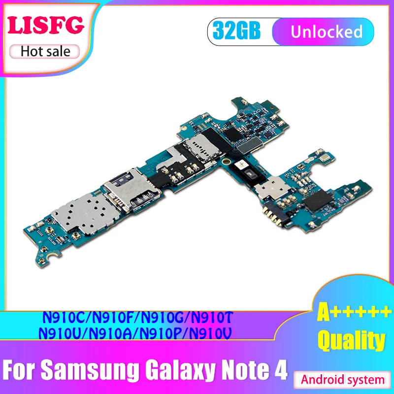 Оригинальная разблокированная материнская плата 32 ГБ для Samsung Galaxy Note 4