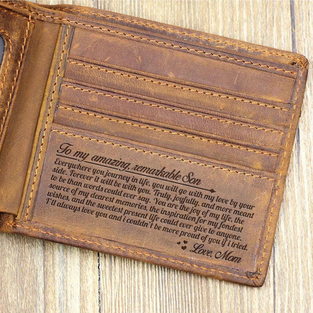 "TO MY Son"-Custom Leather Wallet,Engraved Minimalist Gifts for men on Birthday,Graduation,Christmas Day Drop Shipping