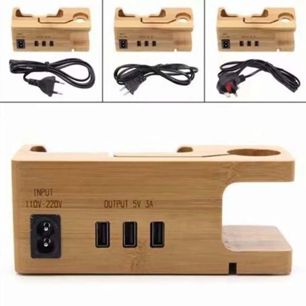 Многофункциональный 3 usb порта планшетный ПК мобильный телефон зарядка дисплей натуральный бамбук подставка Зарядка Поддержка 5 В/3 А