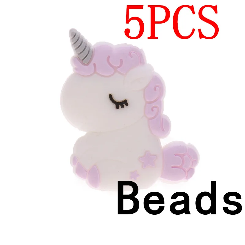 Unicorn-63 Lilac Fkisbox 5pc Rodent Silicone Unicorn Baby Teether Beads Flower Mordedor BPA Free Infant Chewing Teething Necklace Bunny Cloud Fox - Цвет: Unicorn-63 Lilac