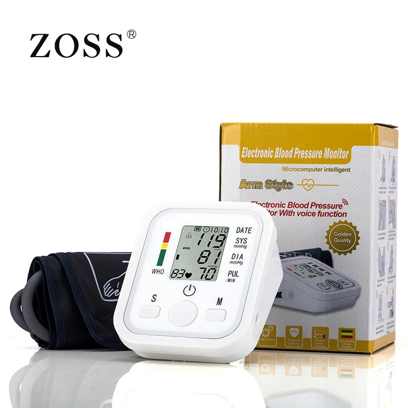 Preise ZOSS Englisch oder Russische Stimme broadcast digitale LCD oberen arm blutdruck monitor herz schlagen instrument tonometer herz rate