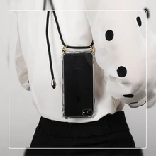 Caja del teléfono de la cuerda del cordón del collar de Crossbody para iPhone XS MAX X 7 8 6S Plus XS XR funda protectora trasera transparente para teléfono