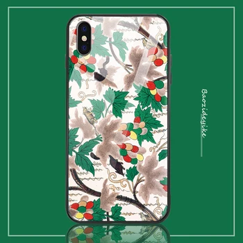 

For to Iphone xr case xs max 6/7 / 8 11case Chinese style flower tempered glass mobile phone case tpu matte art shell anti-fall