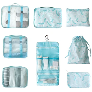 

8PCS Travel Storage Bag Spring Language Series Travel Printing Separate Storage Bag Kit