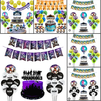

Birthady Party Ballon Fortnites Pull Flag Game Figure Cake Flag Fortress Night Party Supplies Cartoon Aluminum Film Ballon Decor