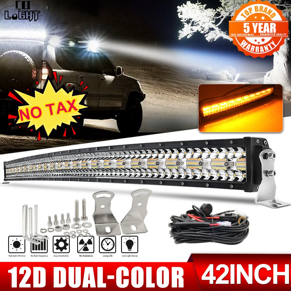 3 Rows Curved 22 32 42 52 inch Yellow LED Work Light Bar Combo Offroad Car  12V