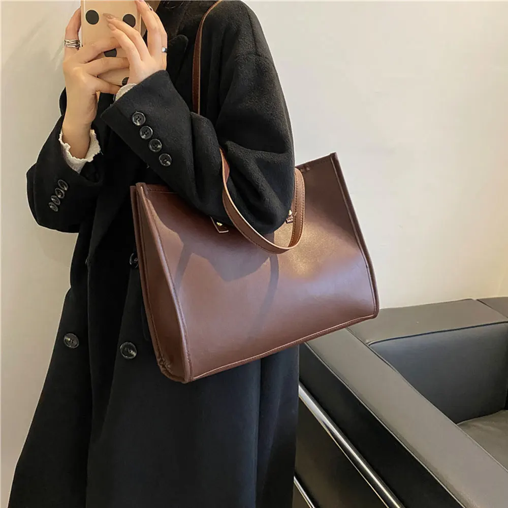 

YIXIAO Autumn Large Capacity Women's Shoulder Bags Pu Leather Handbags Bucket Bags For Female Luxury Casual Simple Shopping Tote