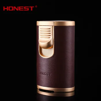 

Luxury Cigar Lighter 4 Jet FlameS Portable Butane Gas Cigarette Lighters Pocket Torch Lighter Cigar Accessories Best gift