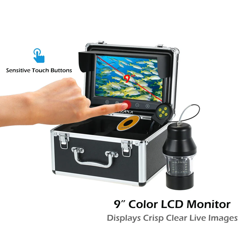 Камера для подводной рыбалки рыболокатор с сенсорными кнопками 9 дюймов большой цветной экран 18 светодиодов вращающаяся на 360 градусов камера