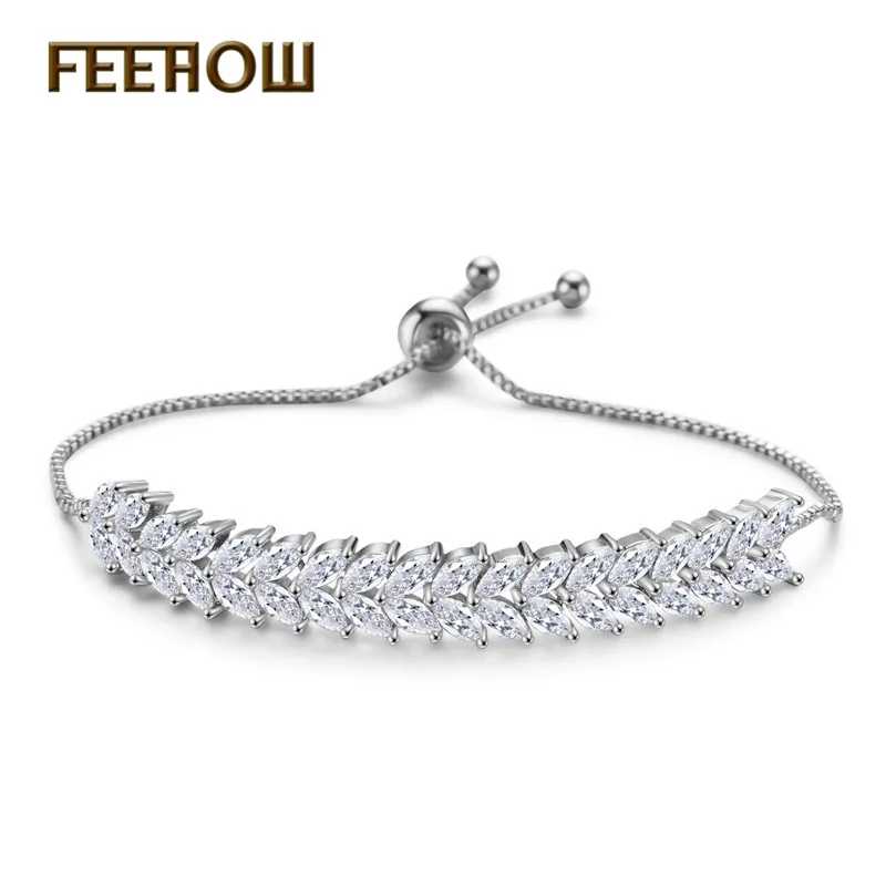 FEEHOW, новая мода, кубический цирконий, ювелирное изделие, Милый лист, шарм, CZ Кристалл, женские браслеты, браслеты для женщин, FWBP1009 - Окраска металла: Sliver Color