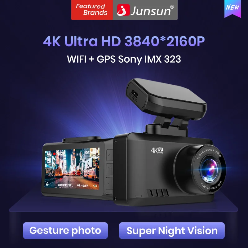 Junsun S595 WiFi gps Ultra HD 4K 3840*2160P 30FPS Автомобильный видеорегистратор DVR камера рекордер ADAS жестовая фотография sony IMX 323 Регистратор