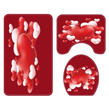 

Hot Bathroom Set Heart Pattern Waterproof Shower Necessities Non Slip Rug Toilet Cover Mat