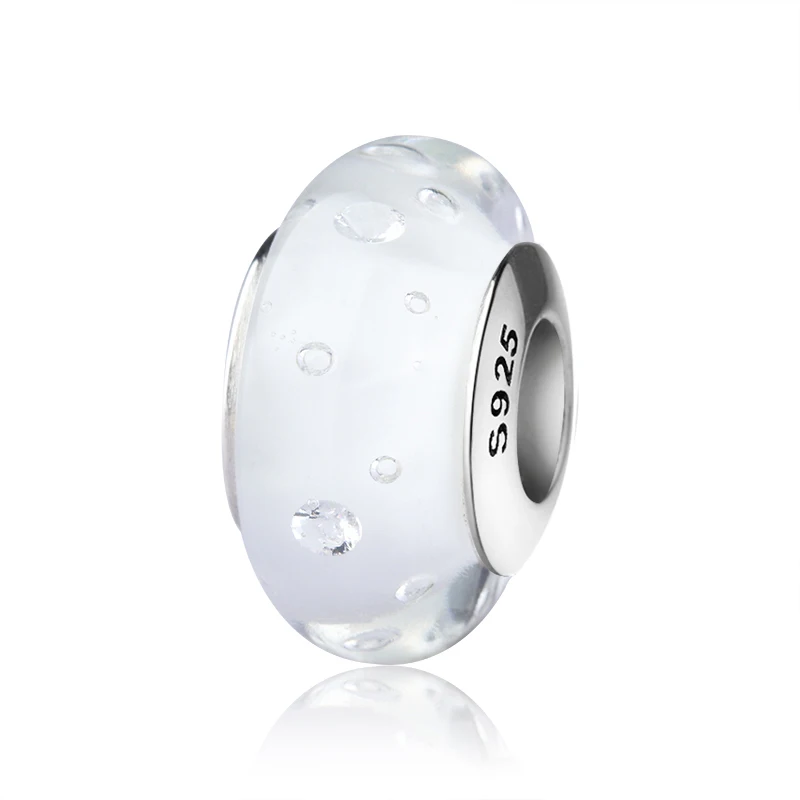 

SG silver 925 sparkling Murano glass beads white color charms fit authentic pandora bracelets fashion jewelry making gifts 2017