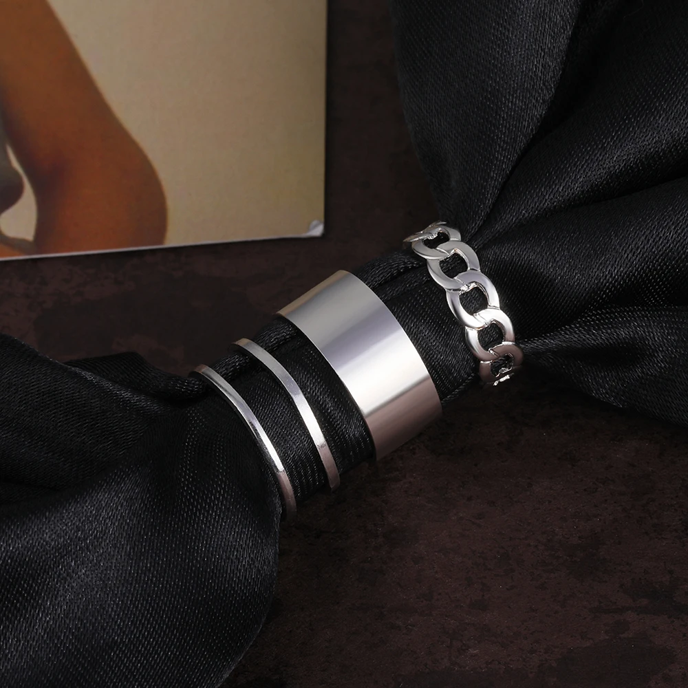 Hiphop/Rock Metal Geometry Circular Punk Rings Set Opening Index Finger Accessories Buckle Joint Tail Ring for Women Jewelry - Image 5