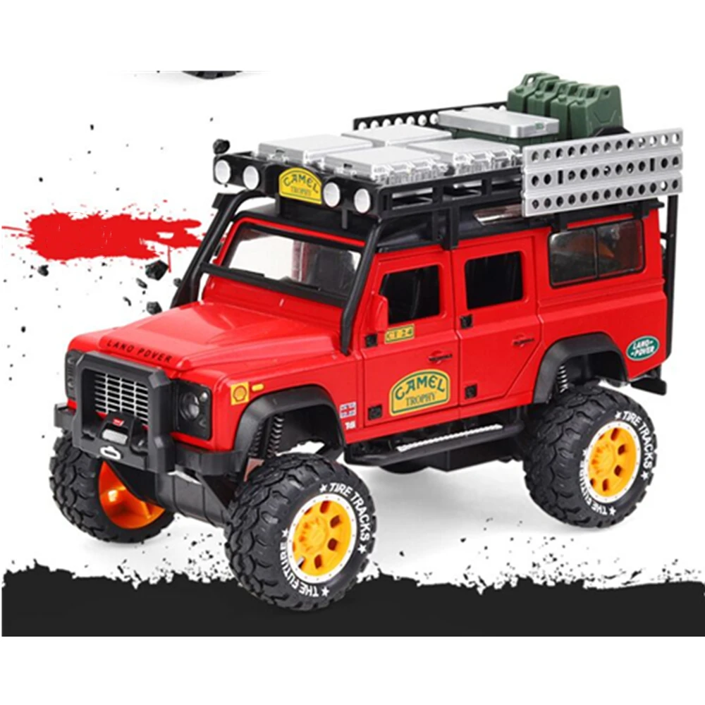 

1:28 Land Rover Defender Camel Cross Country Alloy Model Car Model Toy Sound and Light Pull Back Toy Car for Toy Boy Child Gift