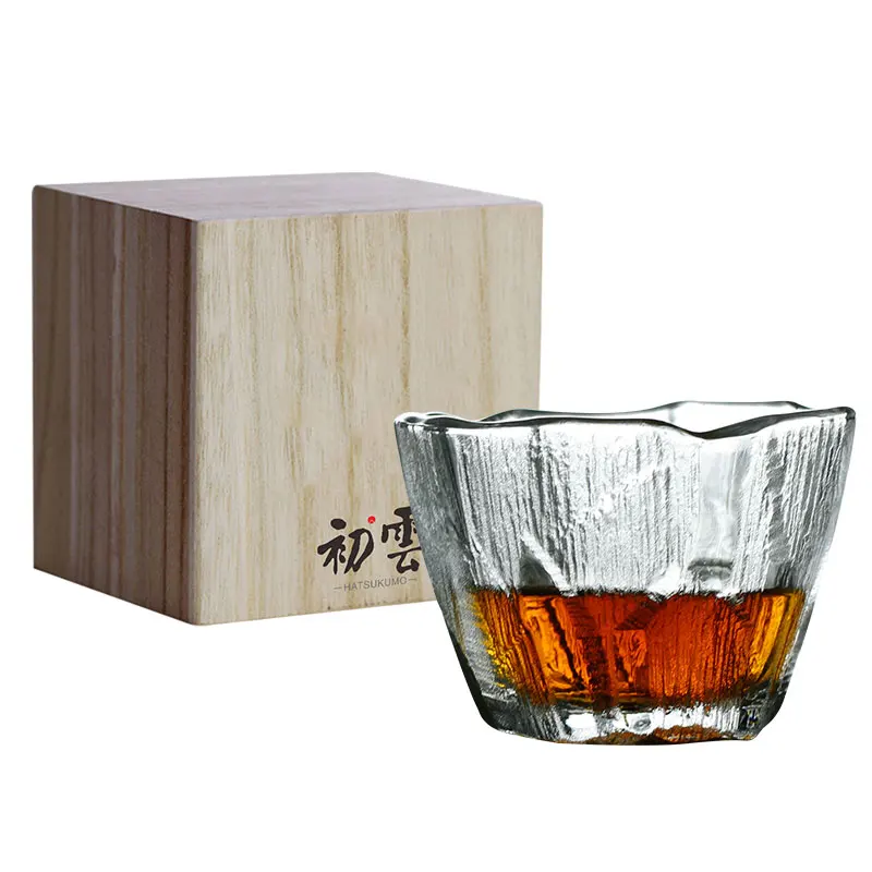 2021 New Ice heart Cup Japanese Hammered Crystal Glass Whiskey glass Beer Tumbler Mug Wooden Box Gift For Men Woman ins style |