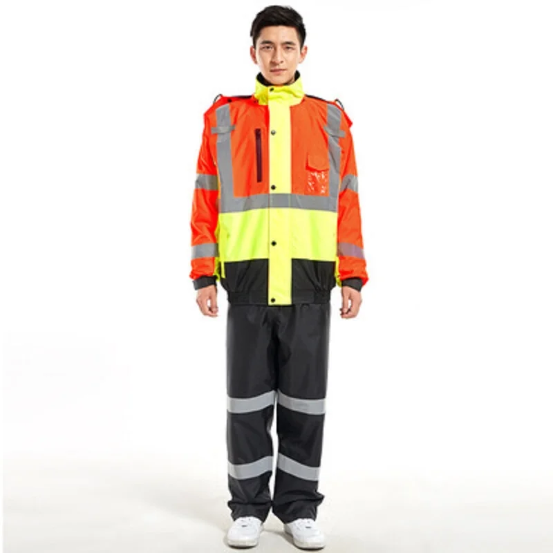 Светоотражающая рабочая куртка, костюм с брюками, водонепроницаемая зимняя теплая Рабочая защитная куртка, Дорожная полиция, на открытом воздухе
