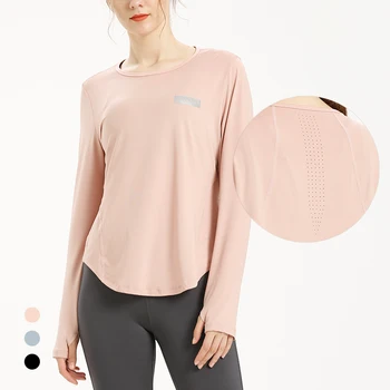 

Large screen red fitness suit quick drying T-shirt long sleeve Yoga dress women's Sports Top Women's loose running cover up
