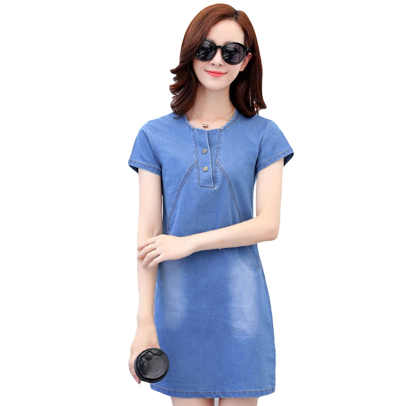 

Fashion Women Mini Denim Dress Spring Summer Plus Size Casual Cowboy Dresses Short Sleeve O-Neck Slim Female Vestido