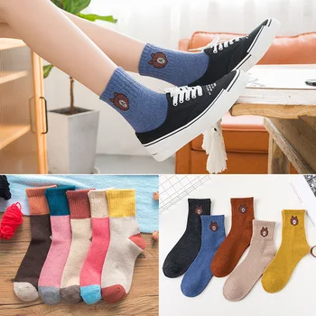 

2019 Sokken Japan Autumn And Winter Models Color Matching Thick Line Warm Women's Socks Solid Wild Ladies In The Tube Fashion
