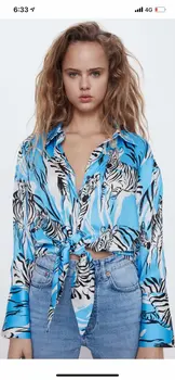

2020 Spring Summer New Style European Bow Accent Print female Shirt streetwear zaraing vadiming sheining Women Shirt BGB2123