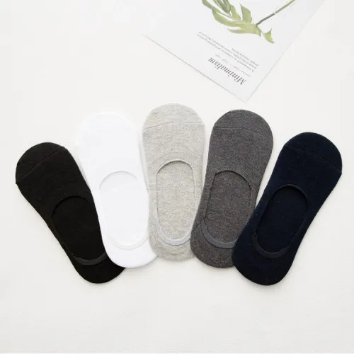 Cotton Men's Socks Wild Breathable Invisible Male Boat Socks Silicone Non-Slip Solid Color Socks Man 5Pairs/lot=10pieces - Цвет: 5 colors random F