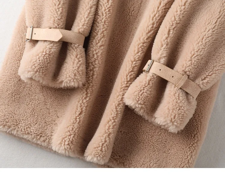 New Winter Sheep Fur Long Jacket Women Solid Teddy Fluffy Leather Coat High Quality Designer Moto Outerwear Thickening Overcoat